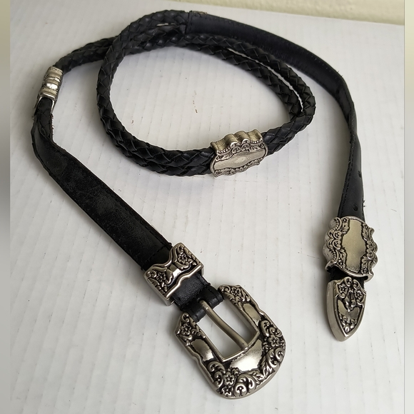 Woolrich Western Concho Black Braided Belt with Silver Buckle Size L - Picture 2 of 14